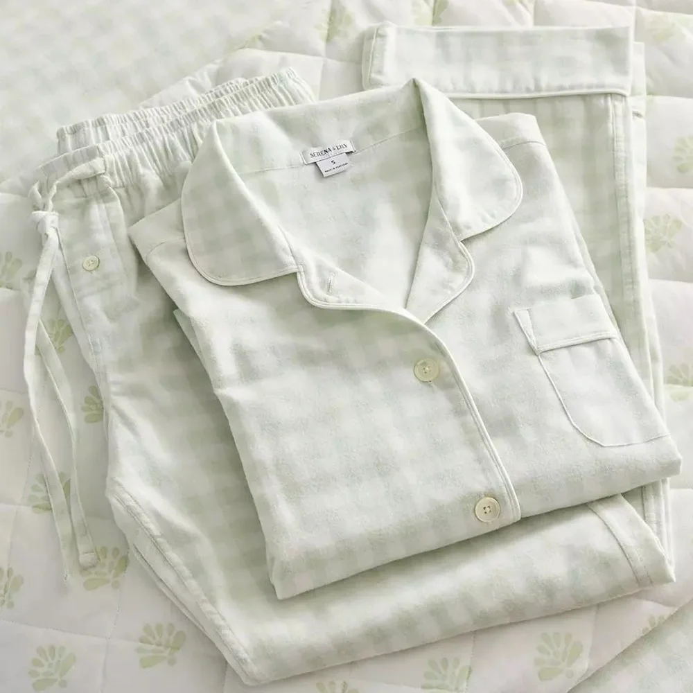 Serena & Lily Belvedere Flannel Pajamas in Pistachio Gingham - Picture 2 of 4